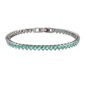 Pulseira riviera 3 pontas turmalina com banho de ródio branco