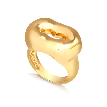 Anel retângulo orgânico com banho de ouro18k