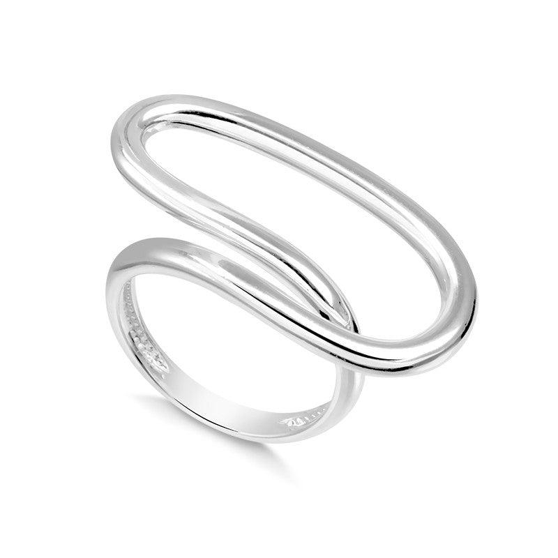 Anel maxi vazado oval com banho de ródio branco