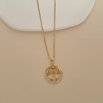 Colar arvore da vida cravejada com banho de ouro 18k