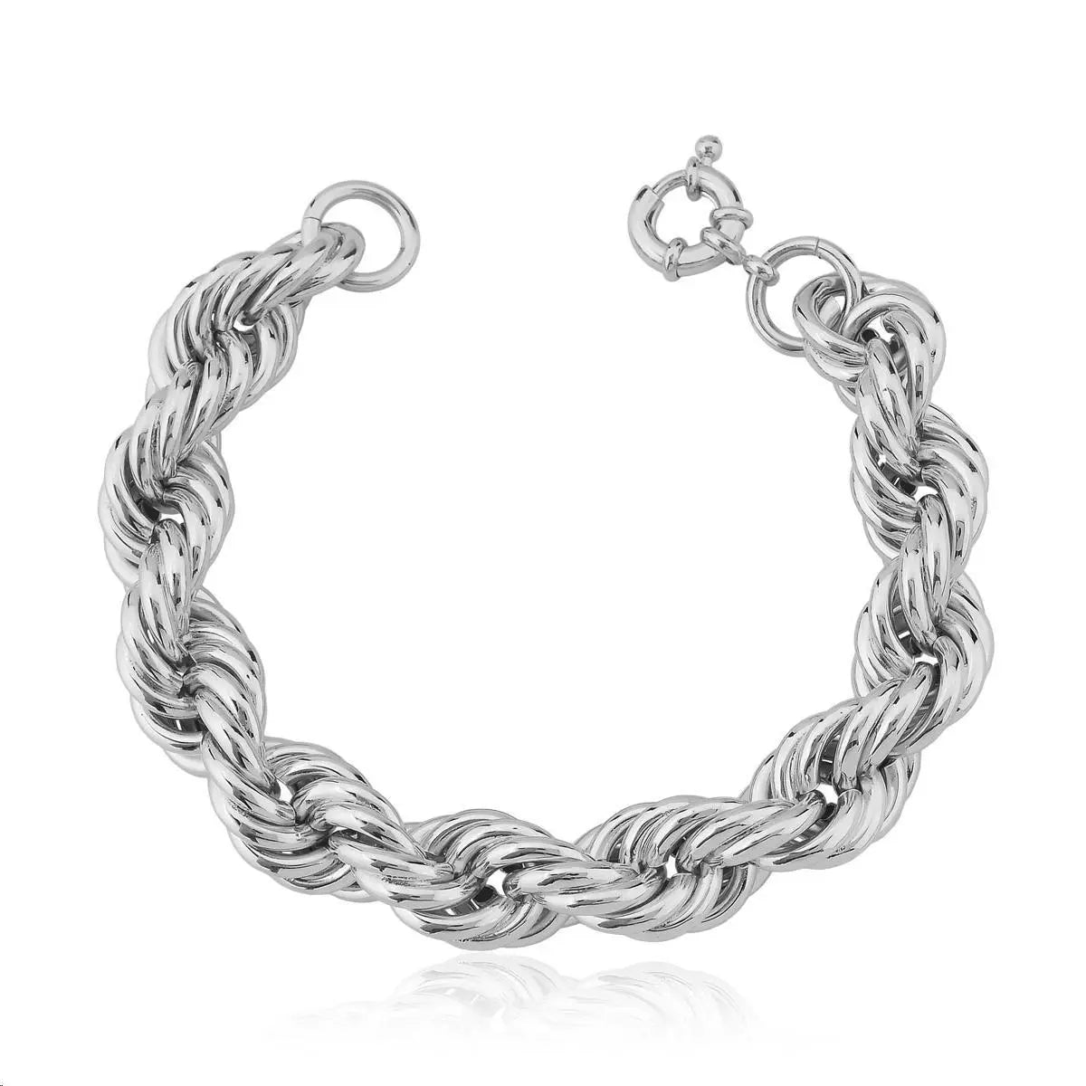 Pulseira entrelaçada vintage grossa com banho de ródio branco