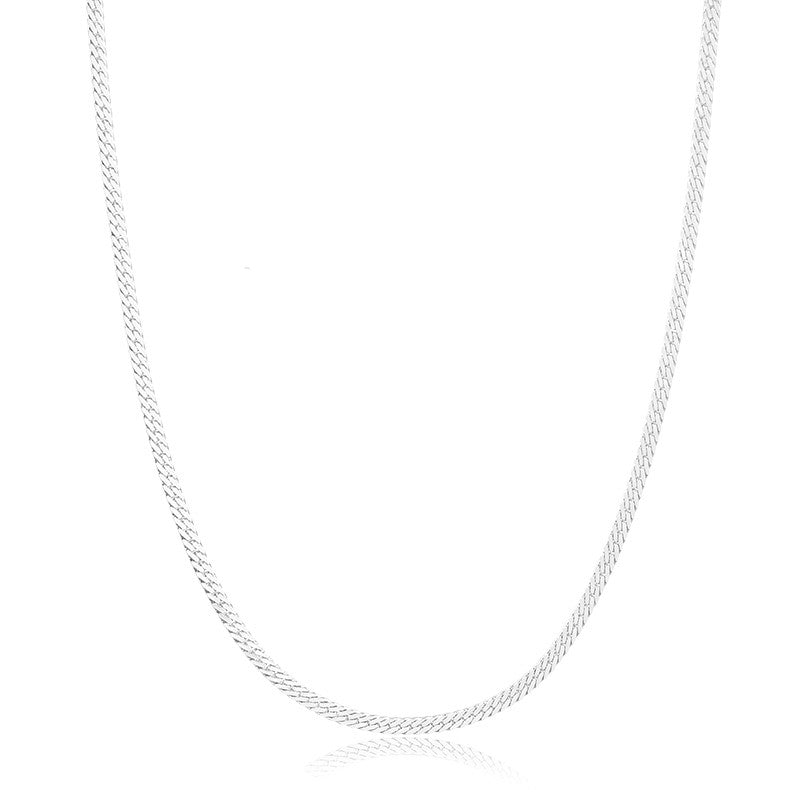 Colar longo laminado trabalhado 2mm 60cm com banho de ródio branco