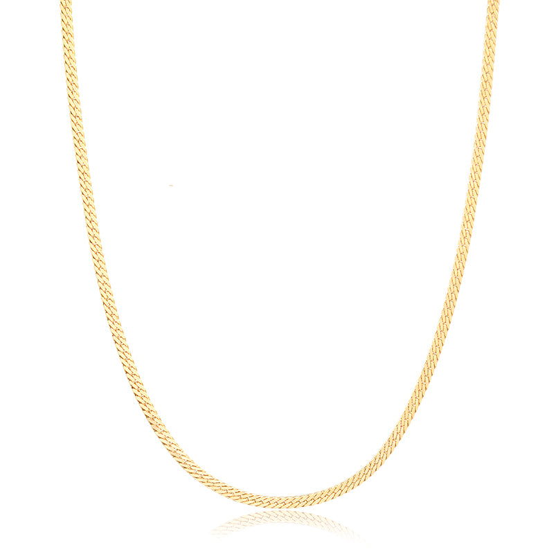 Colar longo laminado trabalhado 2mm 60cm com banho de ouro 18k