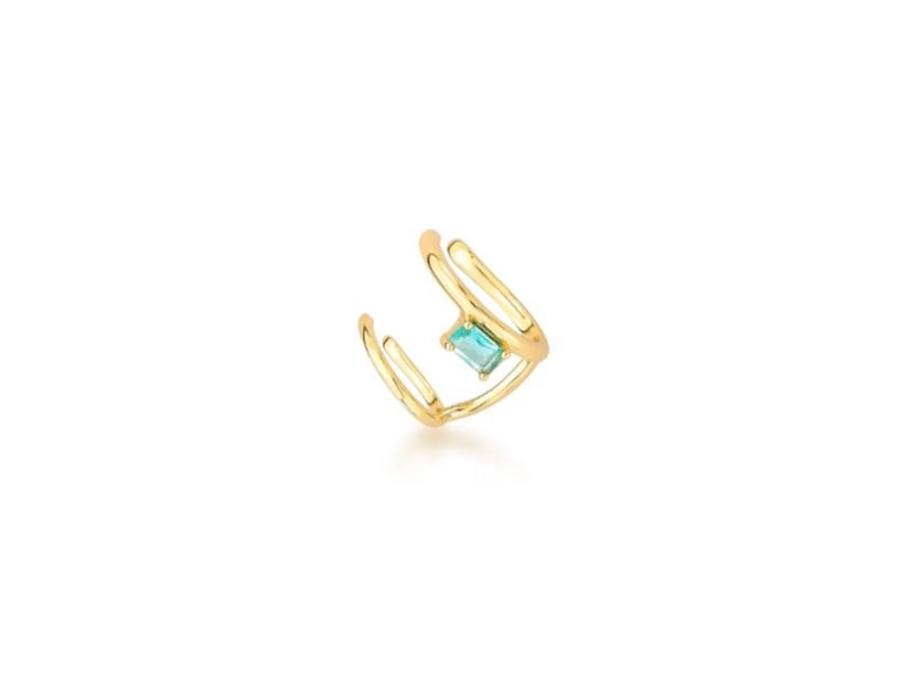 Piercing duplo com retângulo turmalina com banho de ouro 18k