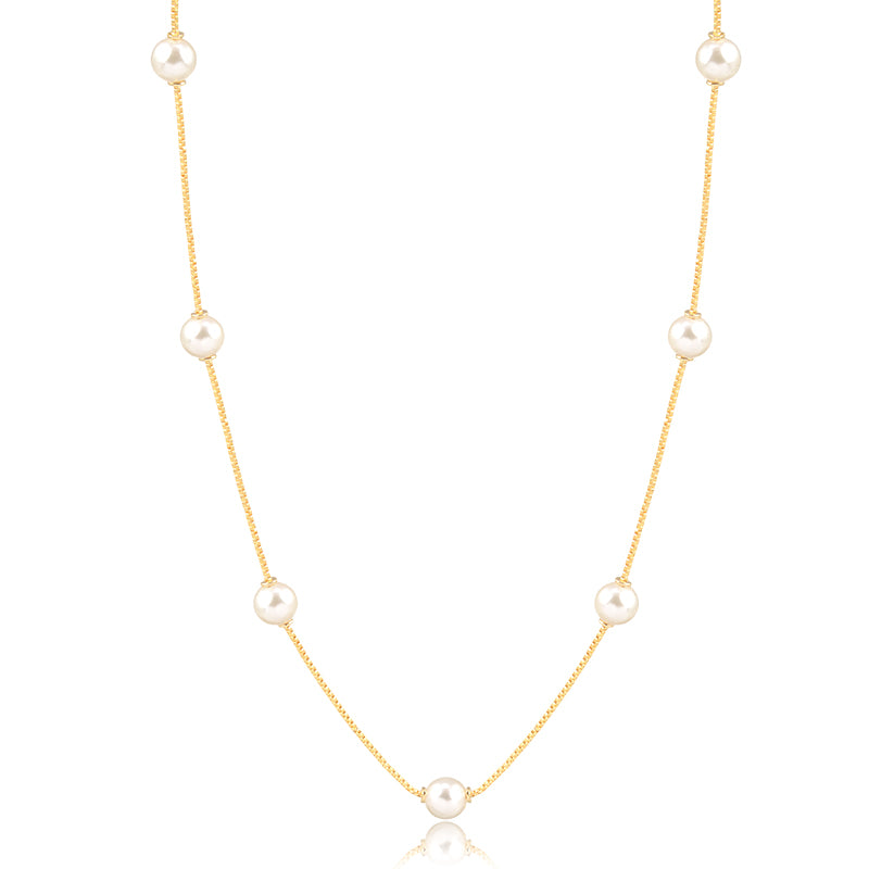 Colar choker pérolas intercaladas com banho de ouro 18k