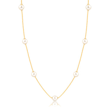 Colar choker pérolas intercaladas com banho de ouro 18k