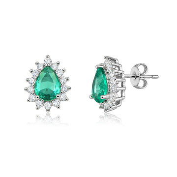Brinco gota turmalina entorno cravejada com banho de ródio branco
