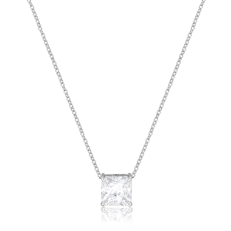 Colar quadrado zirconia cristal ródio branco