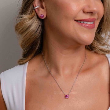 Conjunto flower turmalina rosa em ródio branco