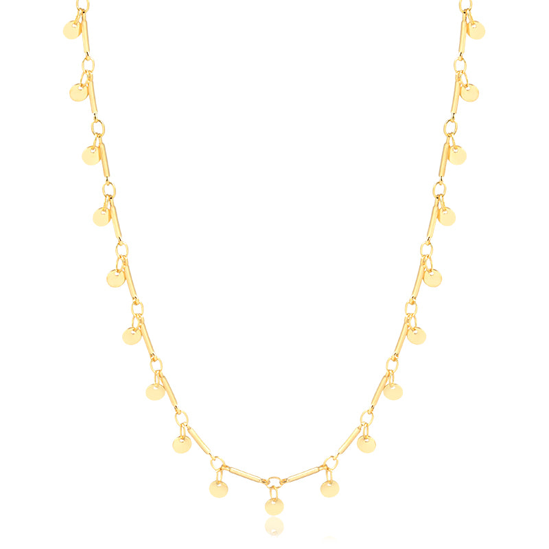 Colar longo medalhas canutilhos com banho de ouro 18k