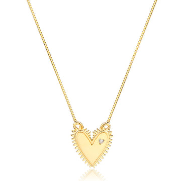 Colar coração pontiagudo com ponto de luz cristal com banho de ouro 18k