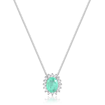 Colar oval esmeralda colombiana entorno cravejado ródio branco