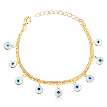 Pulseira dupla malha e olho grego com banho de ouro 18k