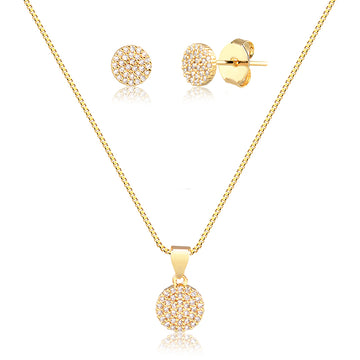 Conjunto oval cravejado com banho de ouro 18k