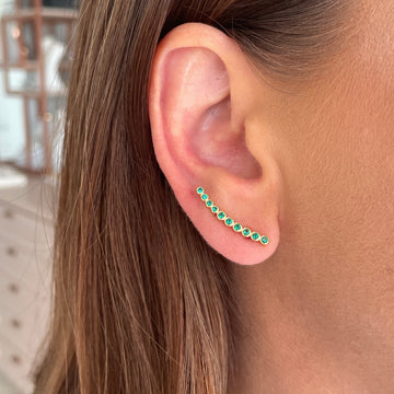 Brinco ear cuff ovais slim esmeralda com banho de ouro 18k