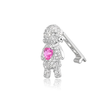 Pingente menina rosa para pulseira esteira em ródio branco