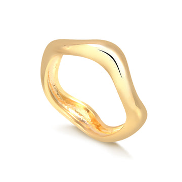 Anel ondulado liso com banho de ouro 18k