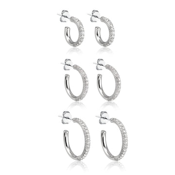 Trio de brinco argolas slim com tarraxa com banho de ródio branco