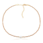 Colar choker cristais champagne com pérola com banho de ouro 18k