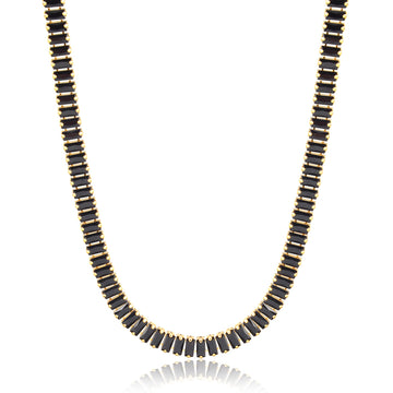Colar choker baguetes zircônias negras com banho de ouro 18k