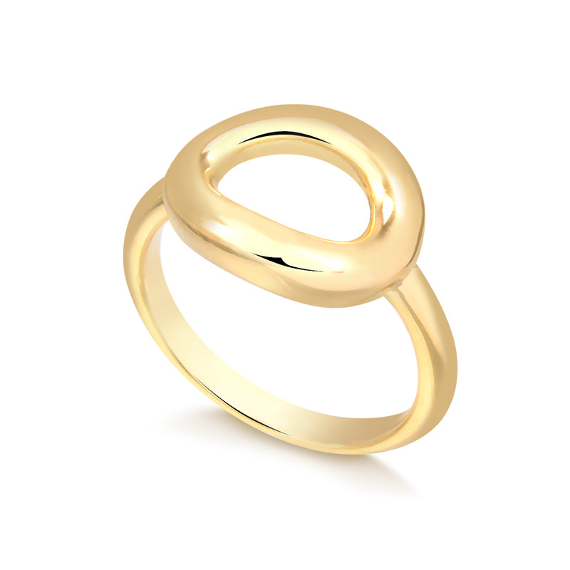 Anel oval vazado com banho de ouro 18k