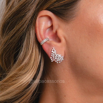 Brinco ear cuff trama com zircônias cristais com banho de ródio branco
