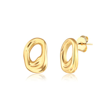 Brinco oval orgânico vazado P dourado