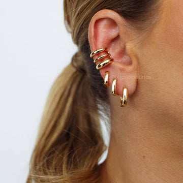 Trio de argolinhas lisas quadradas dourada