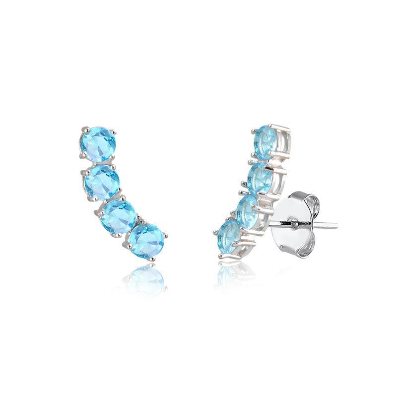 Brinco ear cuff 4 ovais topázio com banho de ródio branco