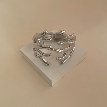 Pulseira bracelete coral articulado com banho de ródio branco