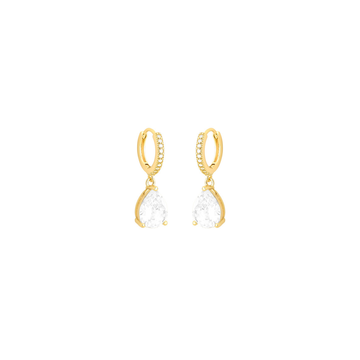 Brinco argolinha com gota cristal e banho de ouro 18k