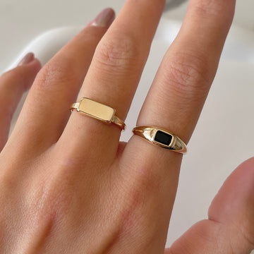 Anel slim retângulo liso deitado com banho de ouro 18k