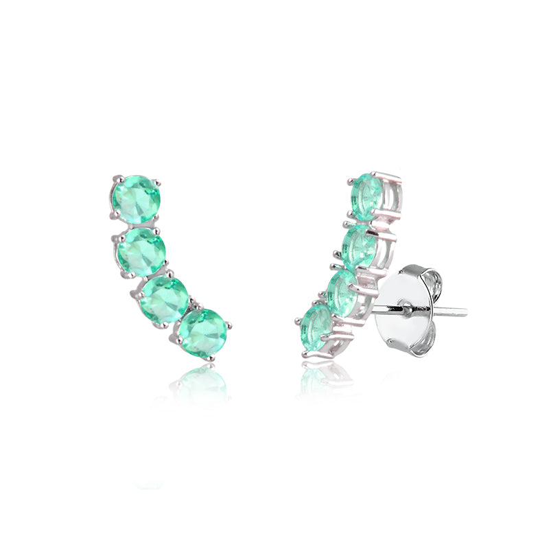 Brinco ear cuff 4 ovais turmalina com banho de ródio branco