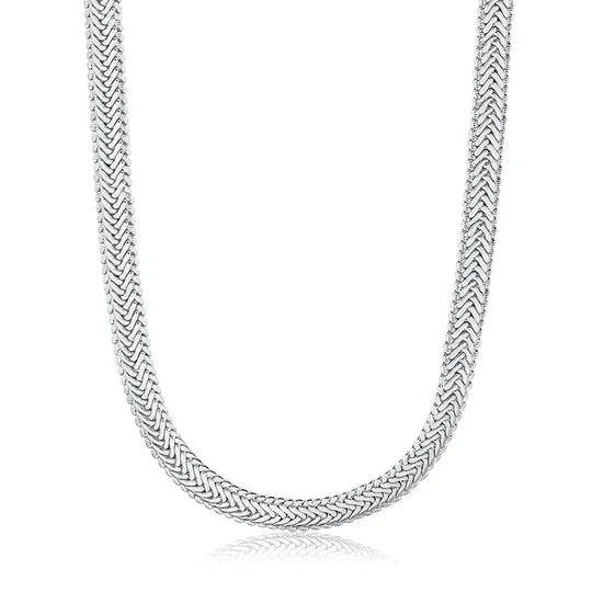 Colar choker trama laminada larga em ródio branco