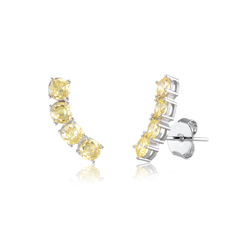 Brinco ear cuff 4 ovais citrino com banho de ródio branco
