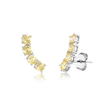 Brinco ear cuff 4 ovais citrino com banho de ródio branco