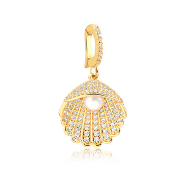Pingente click concha cravejada dourado