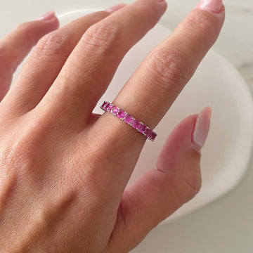 Anel aliança turmalina rosa com banho de ródio branco