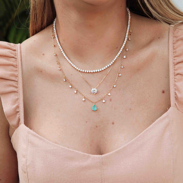 Colar riviera 3 garras trama rígida com zircônia cristal dourada 40cm 3mm