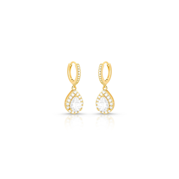 Brinco argolinha com gota cristal entorno cravejado e  banho de ouro 18k