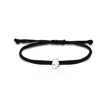 Pulseira fio encerado preto com gota cristal em prata 925