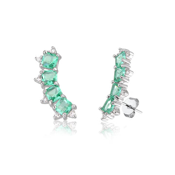 Brinco ear cuff 4 quadrados turmalina com banho de ródio branco