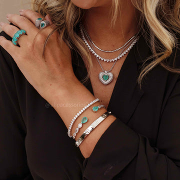 Pulseira bracelete inspired com banho de ródio branco