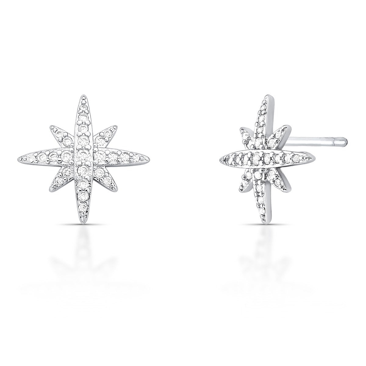 Brinco estrela cravejada com zircônia cristal e banho de ródio branco