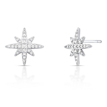 Brinco estrela cravejada com zircônia cristal e banho de ródio branco