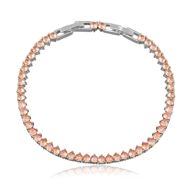 Pulseira riviera 3 garras com zircônia champanhe com banho de ródio branco
