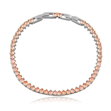 Pulseira riviera 3 garras com zircônia champanhe com banho de ródio branco