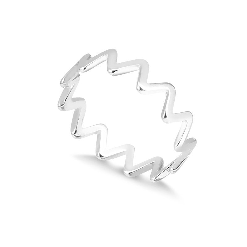 Anel zig zag slim em ródio branco