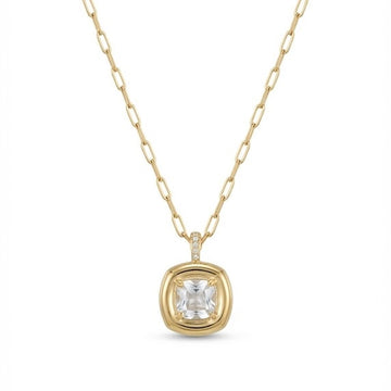 Colar quadrado com zircônia cristal liso corrente cartier e banho de ouro 18k