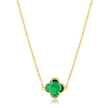 Colar trevo único em esmeralda dourado